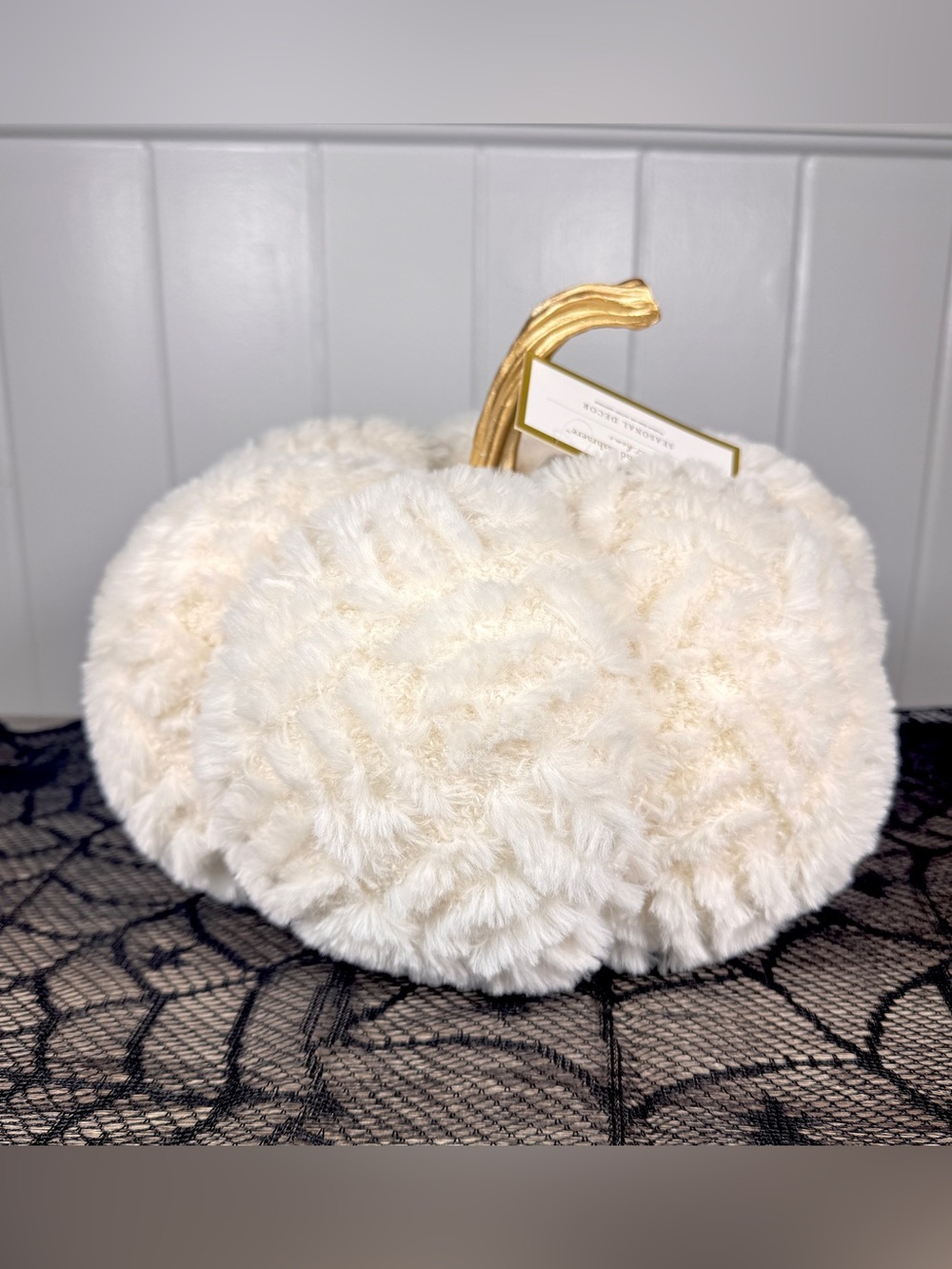 NEW Cupcakes & Cashmere 11" Faux Fur Pumpkin Halloween Decor